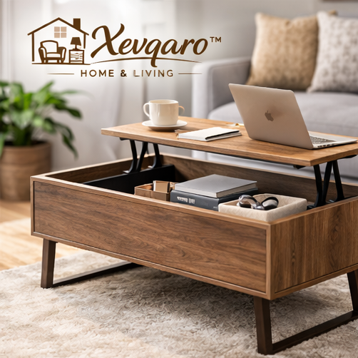 Xevqaro™ Modern Lift-Top Coffee Table with Hidden Storage – Living Room Center Table, Small Space Wood Coffee Table with Lift Mechanism