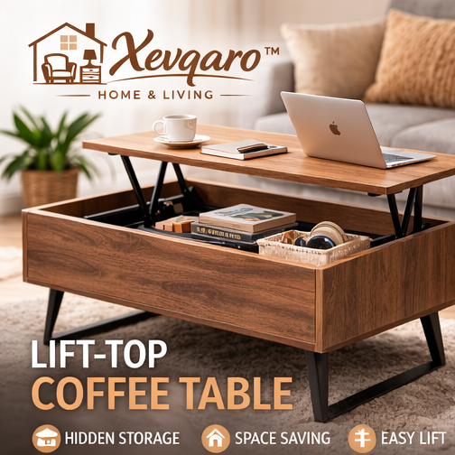 Xevqaro™ Modern Lift-Top Coffee Table with Hidden Storage – Living Room Center Table, Small Space Wood Coffee Table with Lift Mechanism